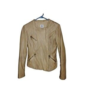 SW3 Bespoke Tan Lambskin Moto Jacket Petite asymmetric zips British, Scooter